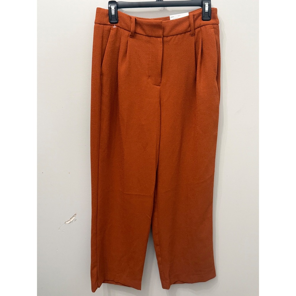 Nine West NWT Women 6P Rust Wide Leg High Rise Crepe Pleated Dress Pant Trousers
